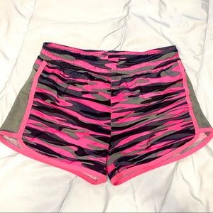 pink camo print shorts for women’s active wear